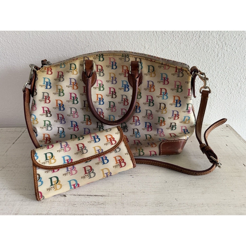 Vintage Dooney And Bourke Rainbow Db 1975 Satchel Bag Purse And Wallet
